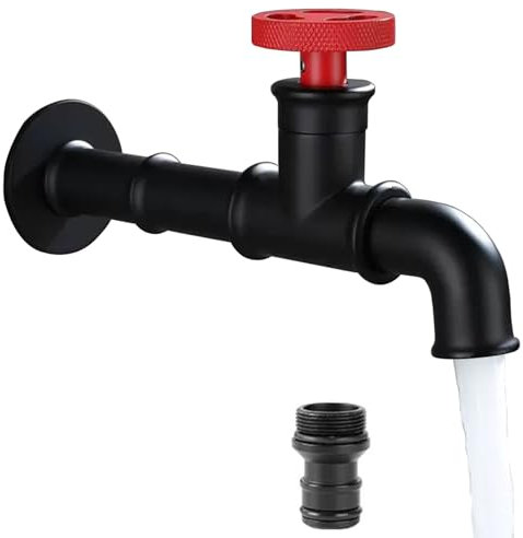 SXWYLZ Garten Wasserhahn Schwarz Wasserhahn Wandmontage Garten Wetterhahn für Garten Kaltwasserhahn Outdoor Wasserhahn Aussen 1/2 Zoll Frostsicher,16Cm