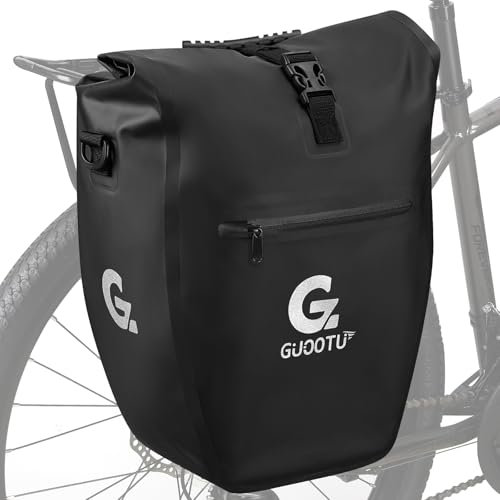 GUOOTU Fahrradtasche für Gepäckträger 32L,aus Tarpaulin Hinten Gepäckträgertasche mit Reflektoren, mit Tragegriff und Schultergurt (Schwarz 32L, Einzeln)