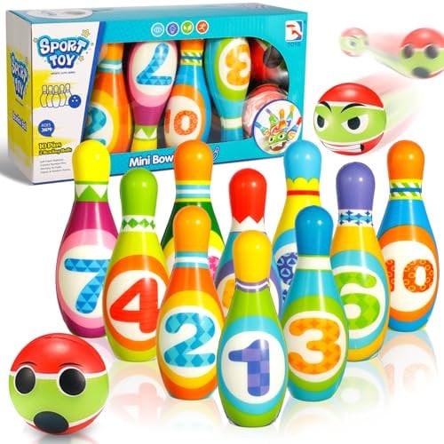 PQETBV Set da bowling 12 pezzi per bambini, interni esterni, giocattoli Montessori, regali per ragazzi ragazza 3-7 anni