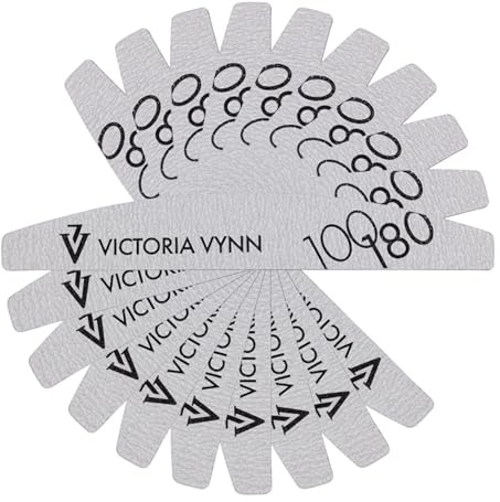 Victoria Vynn Double Sided Nail File Emery Board Nail Styling Manicure Tools 10pcs (100/180 White Crescent)
