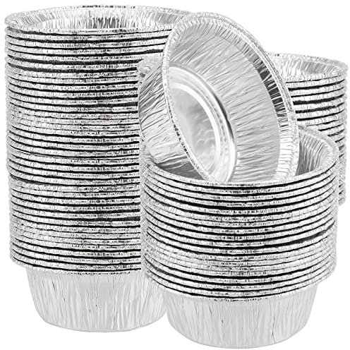 FAAING 100 Moldes de Aluminio Redondos 12 cm Desechables para Hornear Tartas Pasteles Pudding Barbacoa Fiestas