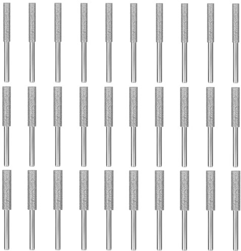 Affûteur de Tronçonneuse Diamant, 30 Pièces Affûteur de Tronçonneuse, Gabarit Affutage Chaine, 3 Tailles 4mm 4.8mm 5.5mm Pierres D'affûtage, pour L'affûtage et le Meulage, Argent