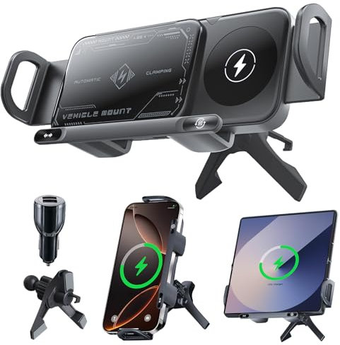 Qoosea 15W Wireless Car Charger Qi Dual Coil Fast Charging Car Mount for Air Vent, Car Phone Holder Compatible with Samsung Galaxy Z Fold 6/5/4/3/Fold 2 Z Flip 6/5/4 iPhone 16 Pro Max Google Series