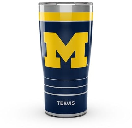 Tervis Traveler Michigan Wolverines MVP - Bicchiere termico da viaggio a tripla parete, mantiene le bevande fredde e calde, 590 ml, in acciaio inox