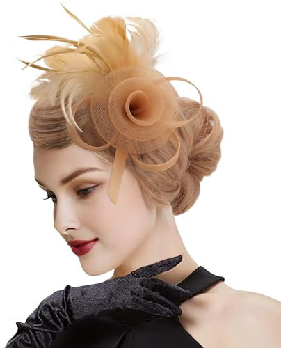 DRESHOW Fascinators Chapeau Femmes Plumage Bandeau Fascinator Fleur Maille Dentelle Clip pour Mariage, Cocktail, Tea Party