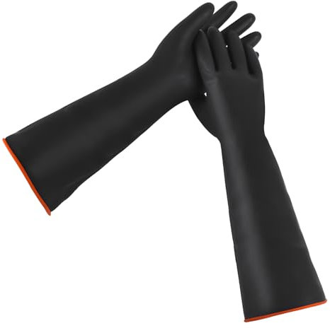14 Rubber Gloves Chemical Resistant Protective Gloves Reusable Heavy Duty Latex Gloves PPE Industrial Safety Work Long Gauntlets Gloves Waterproof, Resist Strong Acid, Alkali and Oil, Non-Slip, Black