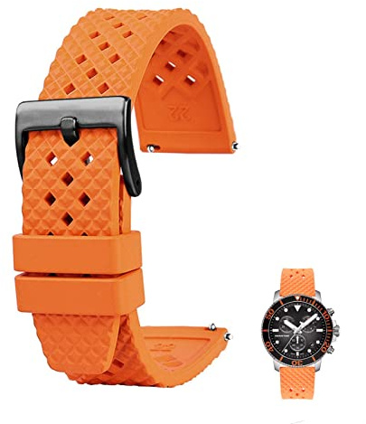 HSPTR WatchBand 22 mm20mm Fluor Gummi -Uhrband -Sport -Tauch -Waage Watchband Ersetzen Sie für Omega(OrangeXblack clasp,20mm)