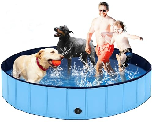 Lexda Foldable Dog Pool, 79'' Hard Plastic Shell Dog Swimming Pools for Large Dogs, Collapsible Plastic Pet Pool, Portable Bathing Tub for Dogs (79x12in, Blue)