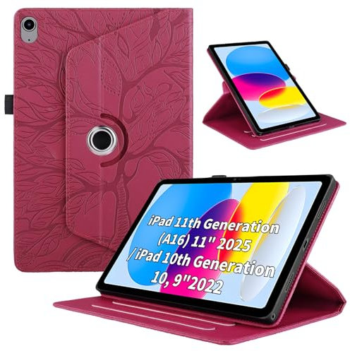 Coque pour iPad (A16) 11th Generation 11 Pouces 2025/ iPad 10th Generation 2022 10.9 Pouces 2022 Etui Premium Cuir PU Rotatif à 360 Antichoc Degrés Flip Case Cover Fonction Support Housse - Rouge