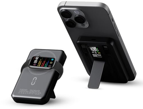 Bwaliffury Power Bank 10000mAh, 22.5W PD Magnético Bateria Externa Carga Rápida, Inalámbrico Cargador Bateria Portátil Power Bank, con Soporte & Puerto 2 USB-C &Pantalla LED, para iPhone 16/15/14/13