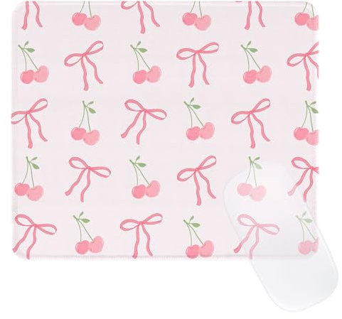 Ksriylm Pretty Mouse Pad,Cute Bow Mouse Mat with Waterproof and Non-Slip Rubber Base,Gaming Mouse Mat for Daily Office,Home,Pink Cherry