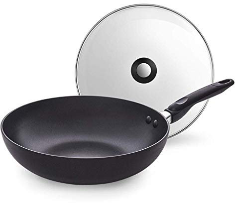 GAOAZHEN Nonstick Wok with Lid, Woks and Stir Fry Pans Large Stir Fry Wok with Lid, Flat Bottom Wok Pan