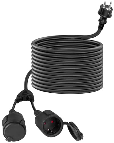 WSPIHO Cavo di prolunga con prese Schuko 10 m, 16 A, 250 V, per esterni, IP44, impermeabile, doppio connettore esterno per giardino, ufficio e casa
