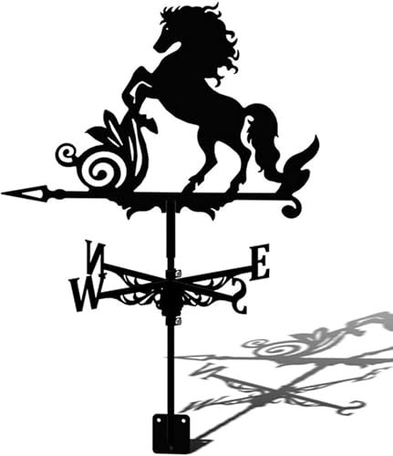 AIAMEWYT Veleta de Metal para jardín, decoración de Granja, Veleta de Hierro con Caballo al Galope y Adorno de Caballo Negro, indicador de dirección del Viento.