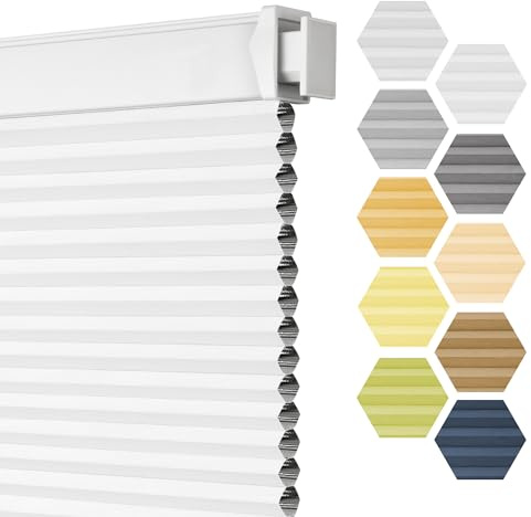 Grandekor Wabenplissee ohne Bohren Verdunklung nach Maß B80 x H100 cm Weiß-Weiß,Waben Plissee schnurlos für Fenster 100% Blickdicht, Sicht- & Schallschutz,ideal für Schlafzimmer