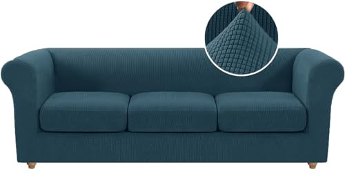 ABZDUNG Stretch-Sofabezug for Chesterfield-Sofas mit separaten Kissenbezügen for das Wohnzimmer, weicher, Rutschfester Sofabezug, Möbelschutz for Hunde, mit dickem Jacquard-Stoff(Teal Blue,Sofa)