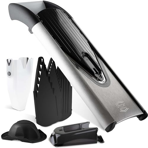 Börner Reston Lloyd Mandoline Trancheuse V6 (ensemble professionnel) • Trancheuse en acier inoxydable avec lame en V • Trancheuse de cuisine réglable pour légumes et fruits • Différentes épaisseurs et