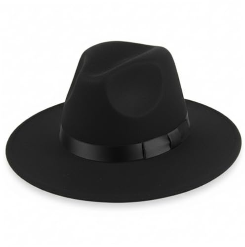 Xoeryoy Schwarzer Fedora-Hut für Herren, klassischer schwarzer Gangster-Fedora-Hut der 1920er Jahre mit elegantem Satinband für Partys und Themenveranstaltungen