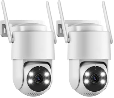 2K CCTV Security Camera Outdoor WiFi, 360° Pan Tilt & Auto Tracking, 2 Pack | Full Color Night Vision, 2.4G/5G Dual Band WiFi, PIR Human Detection, Sound and Light Alarm, 2-Way Audio, Waterproof, 3MP
