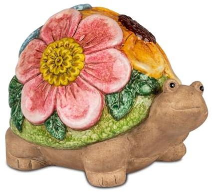 formano Gartenfigur Schildkröte Dekofigur 18 cm für Garten & Terrasse wetterfest Magnesia Skulptur mit handbemaltem Blumen-Relief für Balkon & Eingang