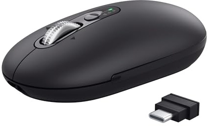 Trust Seron Mouse Wireless con Rotellina Ultra Rapida e Scorrimento Orizzontale, Bluetooth + 2.4GHz, 85% Plastica Riciclata, Pulsanti Silenziosi, Mouse Bluetooth Multi-Dispositivo per PC Mac, Nero | Bluetooth + 2.4GHz, Scorrimento Orizzontale, 85% Plastica Riciclata, Pulsanti Silenziosi, Multi-Dispositivo, per PC Mac