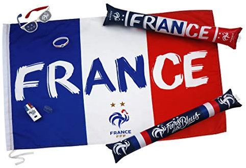 Kit du Supporter FFF - Drapeau Lunettes Maquillage Bracelet - 2 étoiles - Collection Officielle Equipe de France de Football -