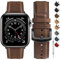 Fullmosa Correa Apple Watch Series 9/8/7 con 41mm, Series SE/6/5/4 con 40mm,Series 3/2/1 con 38mm, Yola Serie Pulsera de Piel Cuero Bruñida para iWatch,Marrón Oscuro + Hebilla Gris