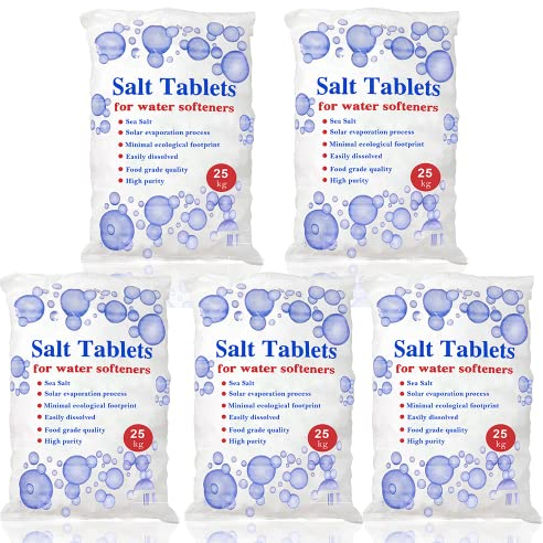 25 Kg Salt Tablets | Water Softener | Food Grade | Compatible to All Water Softner Machines ,Genuine British Salt Tablet, Tablet Salt of Premium Quality (5 Bags)