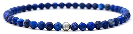BERGERLIN Lapislazuli Armband echt mit 925 Sterling Silberperle - facettierte Perlen - Größe L