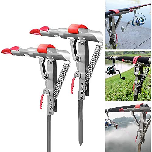 Shackcom 2 Pezzi Porta Canna da Pesca in Acciaio Inossidabile Portacanna Porta Canna Automatico Sensibilità Regolabile Pieghevole Supporto Canne da Pesca