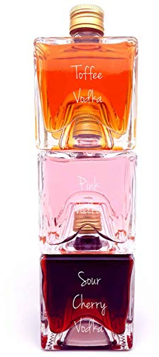 Vodka Stackable Gift Set - Sour Cherry, Toffee, Pink Vodka Tower - 50ml each Glass Bottles - Made By IL GUSTO | Pack of 3