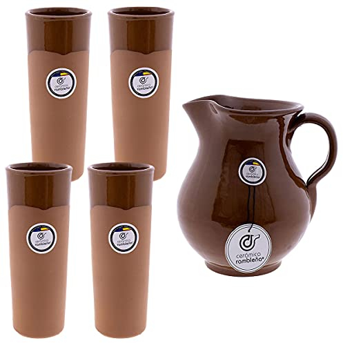 CERÁMICA RAMBLEÑA | Juego Jarra Cerveza | Juego Vasos de Cerveza 4 Unidades | Juego Jarra y Tubos | Jarra 1.5 litros | 4 Tubos 300 ml
