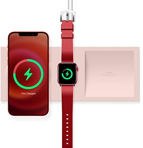 elago Tray Duo Caricatore Wireless Magnetico - Compatibile con MagSafe, iPhone 17/16/15/14/13/12, Tutti i Modelli di Apple Watch, Altri Accessori [Caricatore Non Incluso] (Rosa Sabbia)