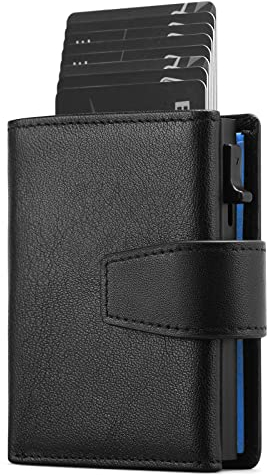 SENDEFN Kartenetui mit Münzfach | Geldbörse Herren RFID Schutz | Geldbeutel aus echtem Leder | Mini Portemonnaie Herren Slim Wallet | Pop-up Kartenhalter | Clip aus Aluminium