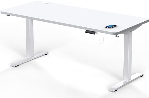 Flamaker Höhenverstellbarer Schreibtisch 180 x 80 cm, Schreibtisch Höhenverstellbar Elektrisch mit Memory Funktion, Computertisch mit Kabelmanagement, Standing Desk, Stehpult, Bürotisch, Weiß