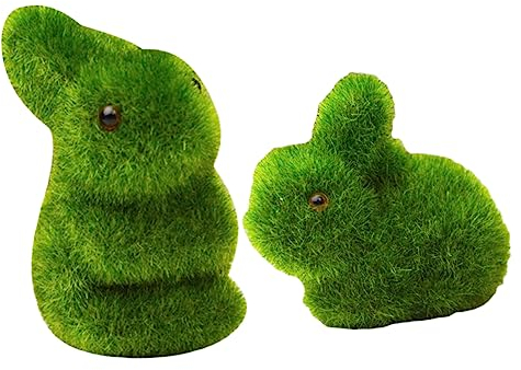 GANAZONO 2st Simulationskaninchen Osterhasenfigur Ostern-Tier-Foto-Requisiten Kunstrasen Hase Glückstier Sammlerstück Hasendekore Ostergraskaninchen Künstliches Moos Mini Marionette