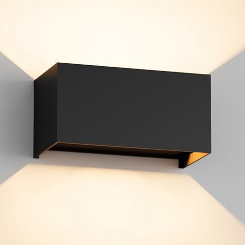 Aipsun 24W Außenlampe Außenleuchte,3000K LED Wandleuchte Innen/Außen, IP65 Aussenleuchte Wand UP Down,Aussenleuchte wandleuchte innen Mit Einstellbar Abstrahlwinkel Warmweiß,Schwarz