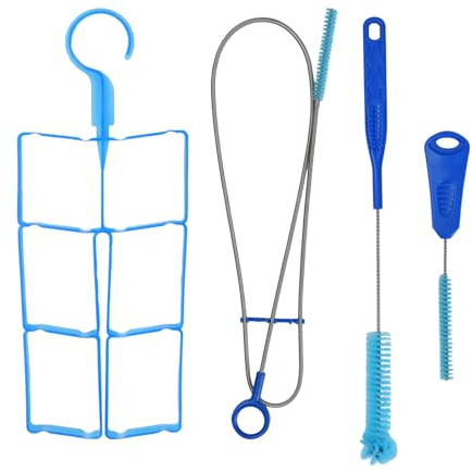 Wisebom Kit de nettoyage 4 en 1 pour poche d'hydratation, kit de nettoyage de la vessie à eau, comprend une longue brosse flexible, une petite brosse, une grande brosse, un cintre pliable pour