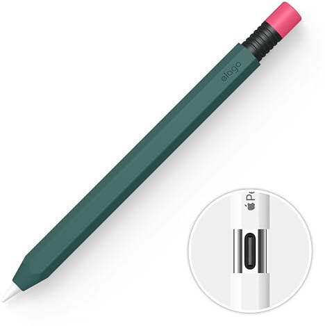 elago Klassische Hülle für Apple Pencil USB-C | Dauerhaftes Silikon, Klassisches Design, Kompatibel mit Magnetischer Aufladung (Nachtgrün)