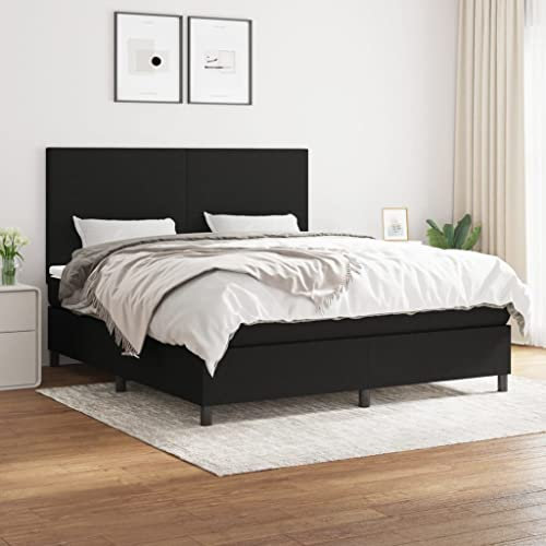 Willood Boxspringbett mit Matratze Schwarz 180x200 cm Stoff Schlichtes Design Hohes Kopfteil