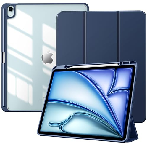 TiMOVO Hülle für New iPad Air 13 Zoll (M3/M2-2025/2024), Schutzhülle mit Stifthalter, Schlank Ständer Schutzhülle mit Klarer Transparent Rückseite für iPad air 13, Auto Schlaf/Aufwach, Marineblau