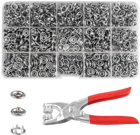 280 Sets Druckknöpfe mit Zange, Druckknopf Set mit Zange, Metall Druckknöpfe für Kleidung, Edelstahl Druckknöpfe Ohne Nähen für DIY Kleidung Stoff, mit Druckknopfzange