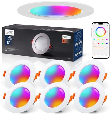 VARICART Faretti Led da Incasso per Cartongesso Alexa, 7W Smart Bluetooth Faretti da Incasso, Intelligente Colorati Faretti LED da Incasso RGBWW 2700K a 6000K, Dimmerabili App Controllo, 6pcs