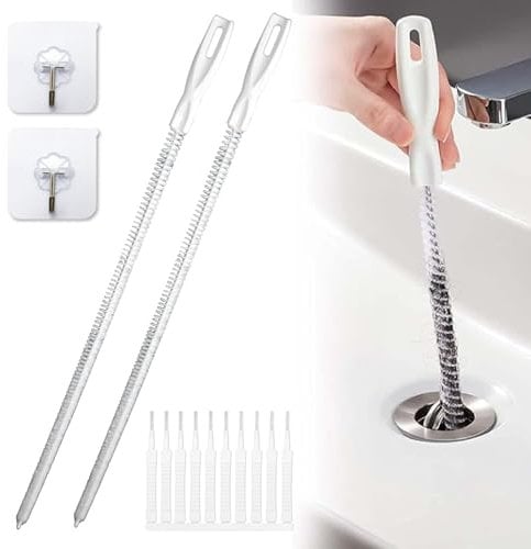 PXBSNB 2 Stück 60 cm Abflussbürste, Lang Rohrreinigungsbürste für Abwasserkanäle, Flexible Rohrreinigungsspirale, Drain Abflussreiniger Spirale, Bürsten für Küchen Badezimmer Sink