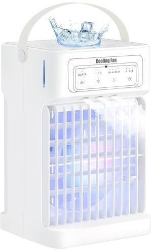 Aire Acondicionado Portatil Silencioso, 1100 ml Enfriador de Aire Portatil, Mini Condizionatore d'aria con 3 velocidades de ventilador, 3 modos de nebulización para dormitorio, oficina, autocaravana