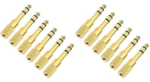 Dxoniislh Quarter Inch Adapter, 6.35mm (1/4 Inch) Male to 3.5mm (1/8 Inch) Female Headphone Jack Plug, Gold 12 Pack