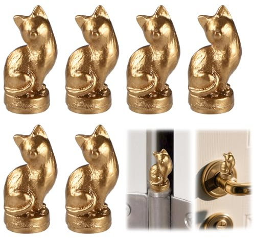 BOXOB 6pcs Cat Hinge Head, Gargoyle Cat Door Hinge Topper Magnetic Little Kittens Figurines Ornament for Cabinets Shelves Animal Lovers Home Decoration (Gold Bronze)