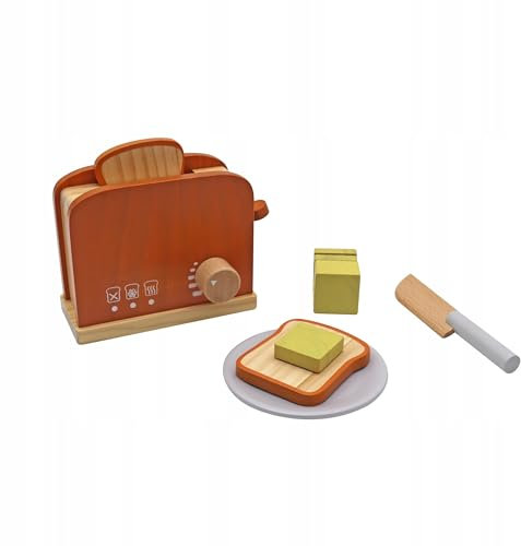 AMPQ Toaster Kinderküche Küchenspielzeug Holz 9-Teile - Spielzeug Toaster für Mädchen und Jungen ab 3 4 5 Jahre - Holzspielzeug Küche Toaster Kinder