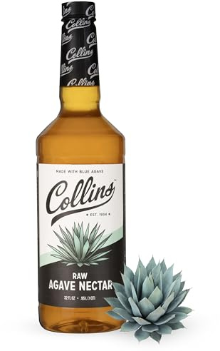 Collins Raw Agave Nectar, Made with Real Agave, Natural Sweetener for Cocktails, Tea, Coffee, and Baking, Smooth and Mild Flavor, Home Bars, Party Essentials, Bartending Supplies, 32 oz, Set of 1