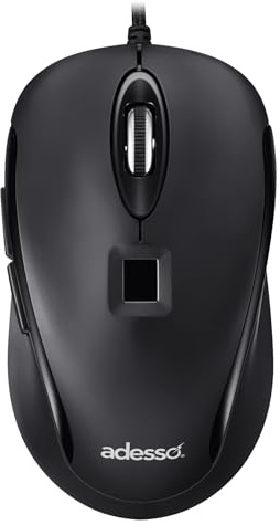 Adesso iMouse F1 Wired USB Mouse with Fingerprint Reader, 1200 DPI | AES 256 Encryption, Biometric Security, Windows Hello Compatible, TAA Compliant, Made in Taiwan